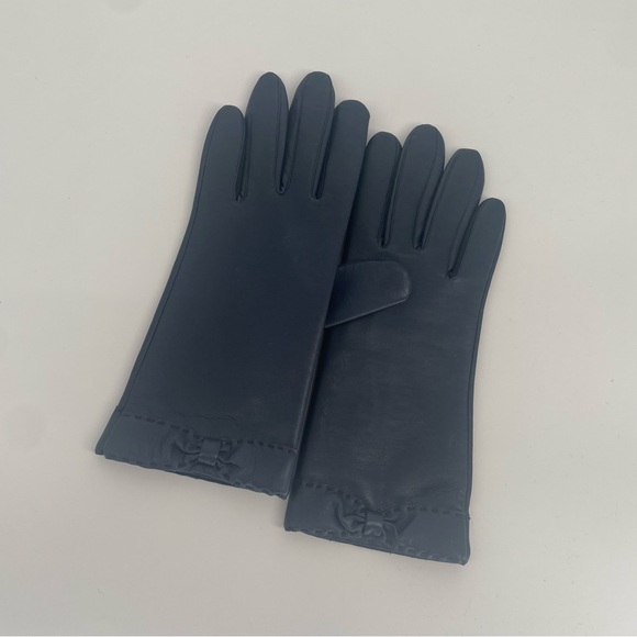 $2FOR$30 Vintage Navy Blue Thick Leather Gloves With Satin Lining - Picture 3 of 12